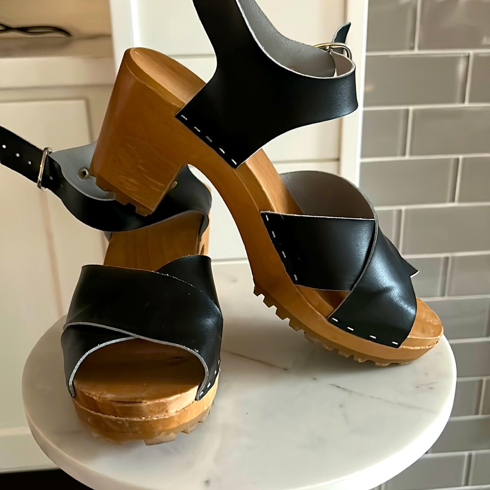 Handmade black, clog sandal with lug sole. Size 38